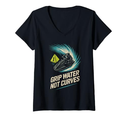 Damen Jetski-Rennfahrer Watercraft PWC-Wettbewerb Speeddrift-Rennen T-Shirt mit V-Ausschnitt Damen Jetski-Rennfahrer Watercraft PWC-Wettbewerb Speeddrift-Rennen T-Shirt mit V-Ausschnitt von Full Throttle Jet Ski Racing Pro Water Sport Rider