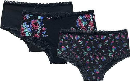 Full Volume by EMP Damen 3er Set Schwarze Pantys mit Print L von Full Volume by EMP