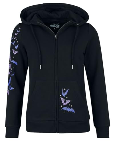 Full Volume by EMP Damen Schwarze Kapuzenjacke mit großem Katzen-Backprint und Fledermaus-Prints auf dem rechten Ärmel M von Full Volume by EMP