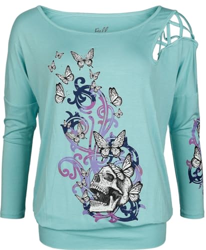 Full Volume by EMP Damen hellblaues Langarmshirt mit Cold Shoulder und Zierbändern XL von Full Volume by EMP