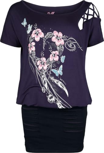 Full Volume by EMP Damen lila-schwarzes kurzes Kleid mit Buntem Motiv XL von Full Volume by EMP