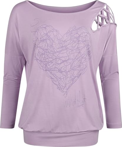 Full Volume by EMP Damen lila Langarmshirt mit großem Frontprint und Cold Shoulder L von Full Volume by EMP
