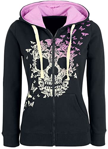 Full Volume by EMP Damen schwarz-pinke Kapuzenjacke mit Totenkopf-Print 4XL von Full Volume by EMP