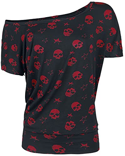 Full Volume by EMP Damen schwarz-rotes T-Shirt mit Totenkopf-Print M von Full Volume by EMP