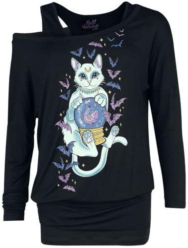 Full Volume by EMP Damen schwarzes Langarmshirt mit Katzen-Frontprint XL von Full Volume by EMP