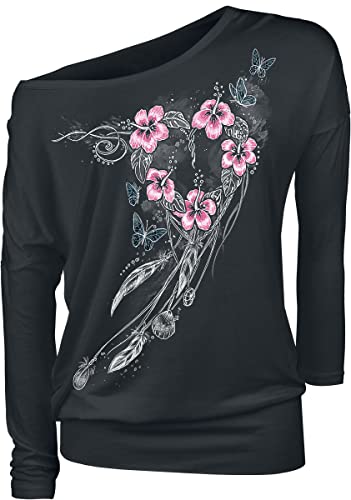 Full Volume by EMP Damen schwarzes Langarmshirt mit Print und Rundhalsausschnitt L von Full Volume by EMP