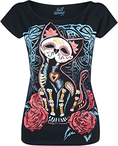 Full Volume by EMP Damen schwarzes T-Shirt mit Katzen-Print 3XL von Full Volume by EMP