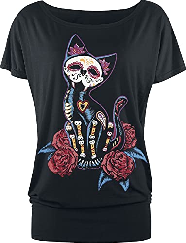 Full Volume by EMP Damen schwarzes T-Shirt mit Katzen-Print S von Full Volume by EMP