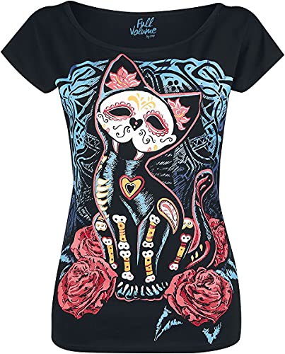 Full Volume by EMP Damen schwarzes T-Shirt mit Katzen-Print XXL von Full Volume by EMP