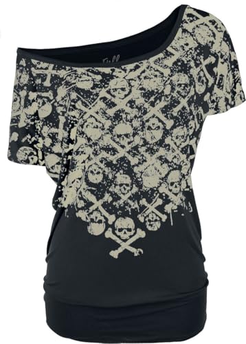 Full Volume by EMP Damen schwarzes T-Shirt mit Totenkopf-Alloverprint und U-Boot-Ausschnitt 3XL von Full Volume by EMP