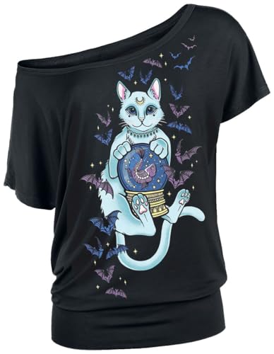 Full Volume by EMP Damen schwarzes T-Shirt mit großem Katzen-Frontprint S von Full Volume by EMP