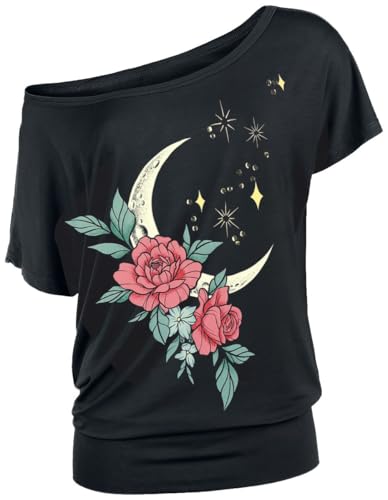 Full Volume by EMP Damen schwarzes T-Shirt mit großem Mond Rosen-Frontprint und aufgenähten Pailletten M von Full Volume by EMP
