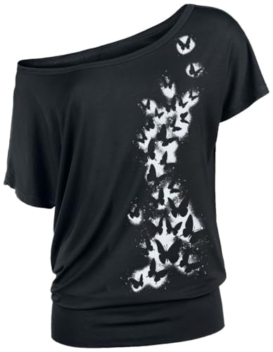 Full Volume by EMP Damen schwarzes T-Shirt mit großem Schmetterling-Frontprint XL von Full Volume by EMP