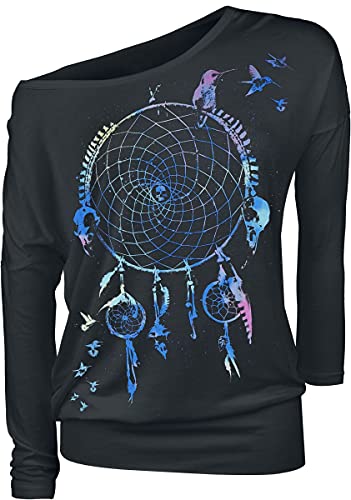 Full Volume by EMP Damen schwarzes lockeres Langarmshirt mit Traumfänger-Print S von Full Volume by EMP