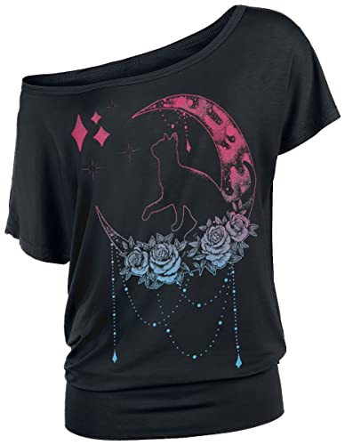 Full Volume by EMP Damen schwarzes lockeres T-Shirt mit Katzenprint XL von Full Volume by EMP