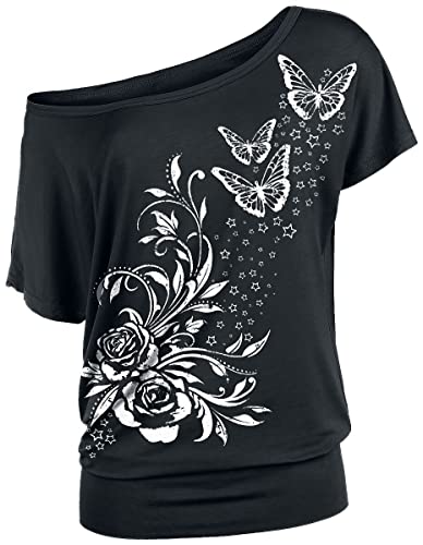 Full Volume by EMP Damen schwarzes lockeres T-Shirt mit Print L von Full Volume by EMP