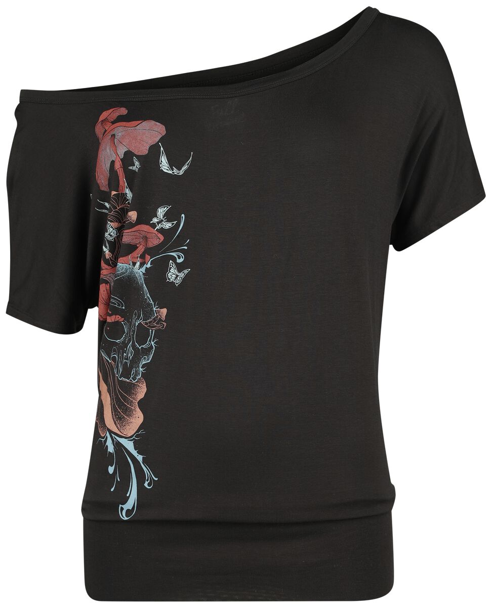 Full Volume by EMP - Gothic T-Shirt - T-Shirt with Mushrooms, Skull an Butterflys - S bis XXL - für Damen - Größe XXL - schwarz von Full Volume by EMP