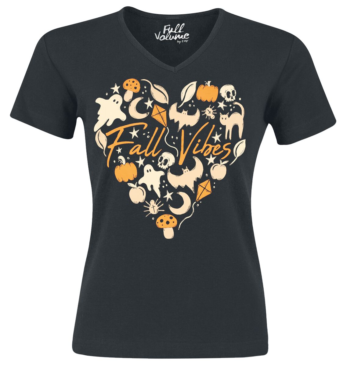 Full Volume by EMP Halloween T-Shirt mit Fall Vibes Herzmotiv T-Shirt schwarz in S von Full Volume by EMP