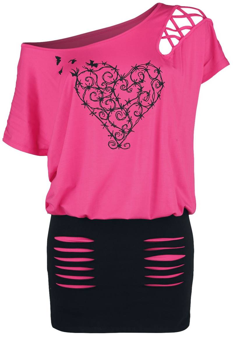 Full Volume by EMP Kurzes Kleid - Knalliges Kleid mit Print und Cut-Outs - S bis XXL - für Damen - Größe XL - pink von Full Volume by EMP