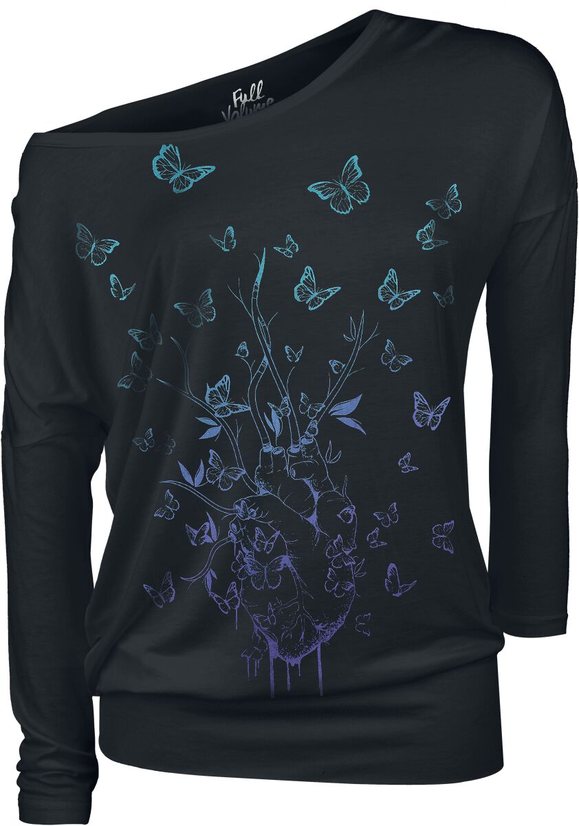 Full Volume by EMP Langarmshirt - Langarmshirt mit Schmetterlingsprint - S bis 5XL - für Damen - Größe XXL - schwarz von Full Volume by EMP