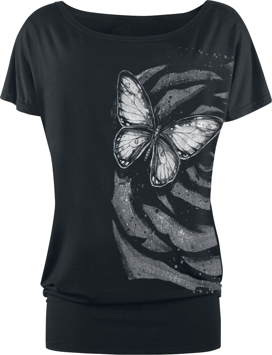 Full Volume by EMP T-Shirt - T-Shirt mit Schmetterlingsprint - S bis 5XL - für Damen - Größe M - schwarz von Full Volume by EMP