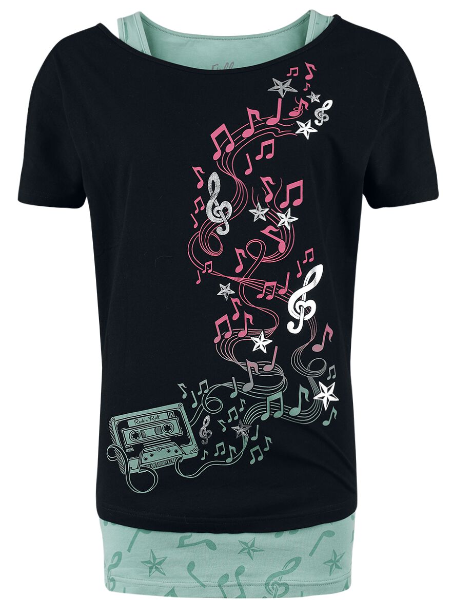 Full Volume by EMP T-Shirt - Three Pieces T-Shirt and Tops with Notes and Stars - S bis XXL - für Damen - Größe M - schwarz/pink/grün von Full Volume by EMP