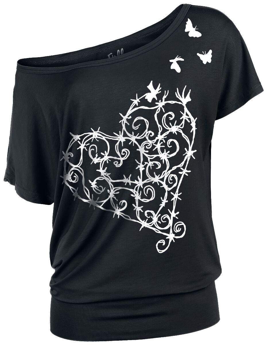 Full Volume by EMP T-Shirt mit verspieltem Stacheldraht-Herz T-Shirt schwarz in XS von Full Volume by EMP