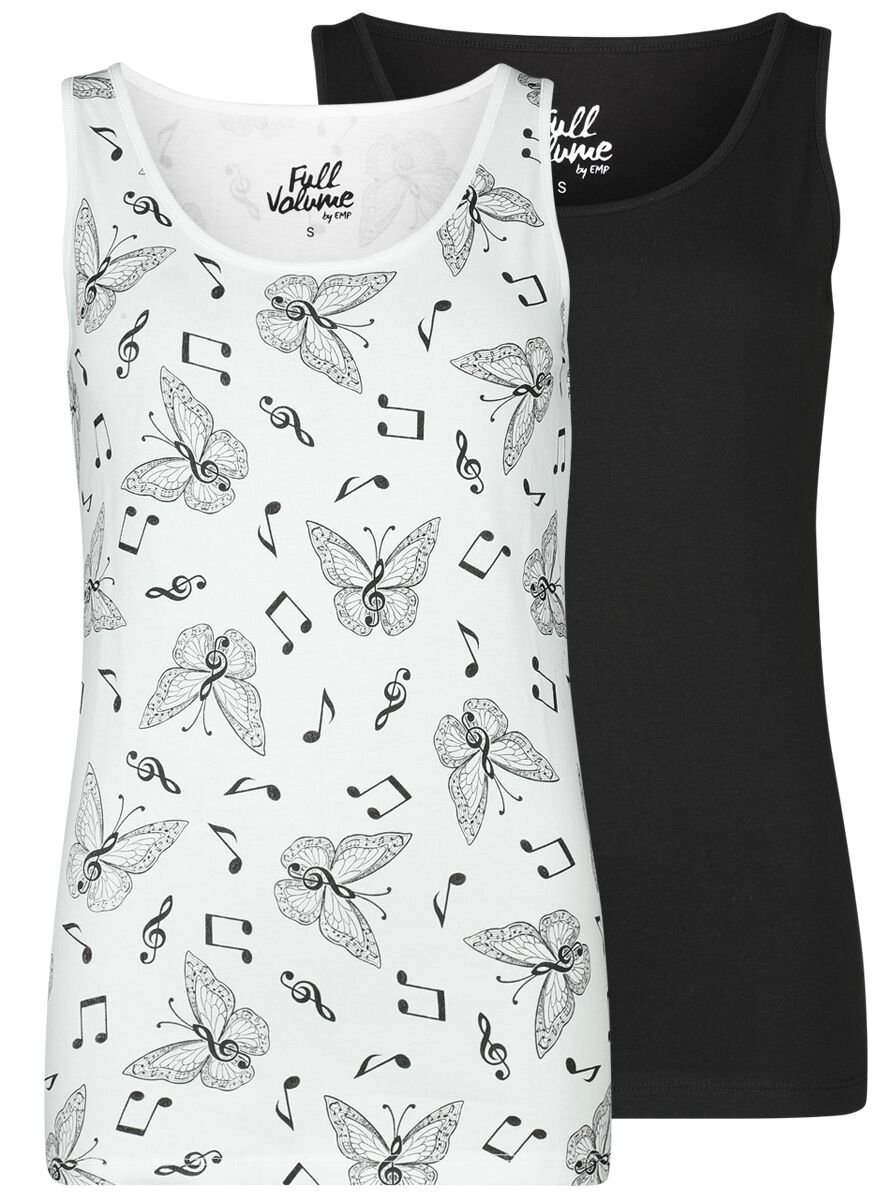 Full Volume by EMP Top - Double Pack Tops with Butterflys and Notes - S bis XXL - für Damen - Größe L - schwarz/weiß von Full Volume by EMP