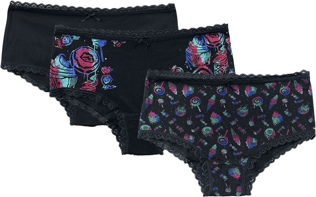 Full Volume by EMP Wäsche-Set - 3 Pack Panties with Candy Print - S bis 5XL - für Damen - Größe XL - schwarz von Full Volume by EMP