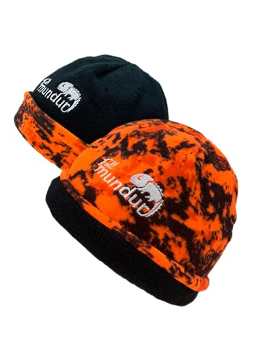 Full mundur Wende Jagdmütze, Strickmütze, Camouflage Orange schwarz, Sichtbarkeit Beanie-Mütze, Blaze Orange Wendemütze für die Drück-Jagd von Full mundur