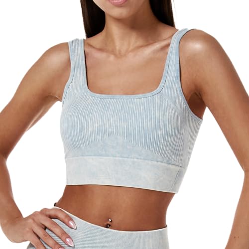 Full Blown Women Seamless Bra Top and Stylish Made with Pure Cotton Fabric- Durable and Easy to Wash -Premium Quality Sports, Gym Workout & Yoga Bra - Light Denim - L von Full:Blown