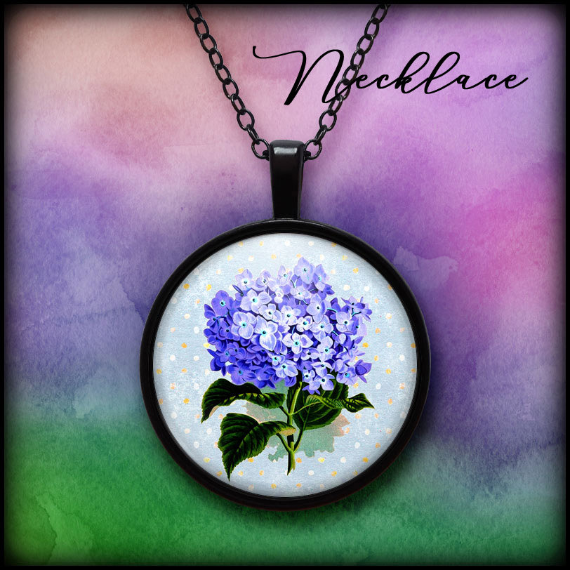 Halskette Mit Cabochon Anhänger - Hortensien | 1. Frauen Halskette, Kunst Reproduktion, Original Geschenk, Glas Cabochon, Kunstdruck, Floral, Blume von FullMoonAndSun