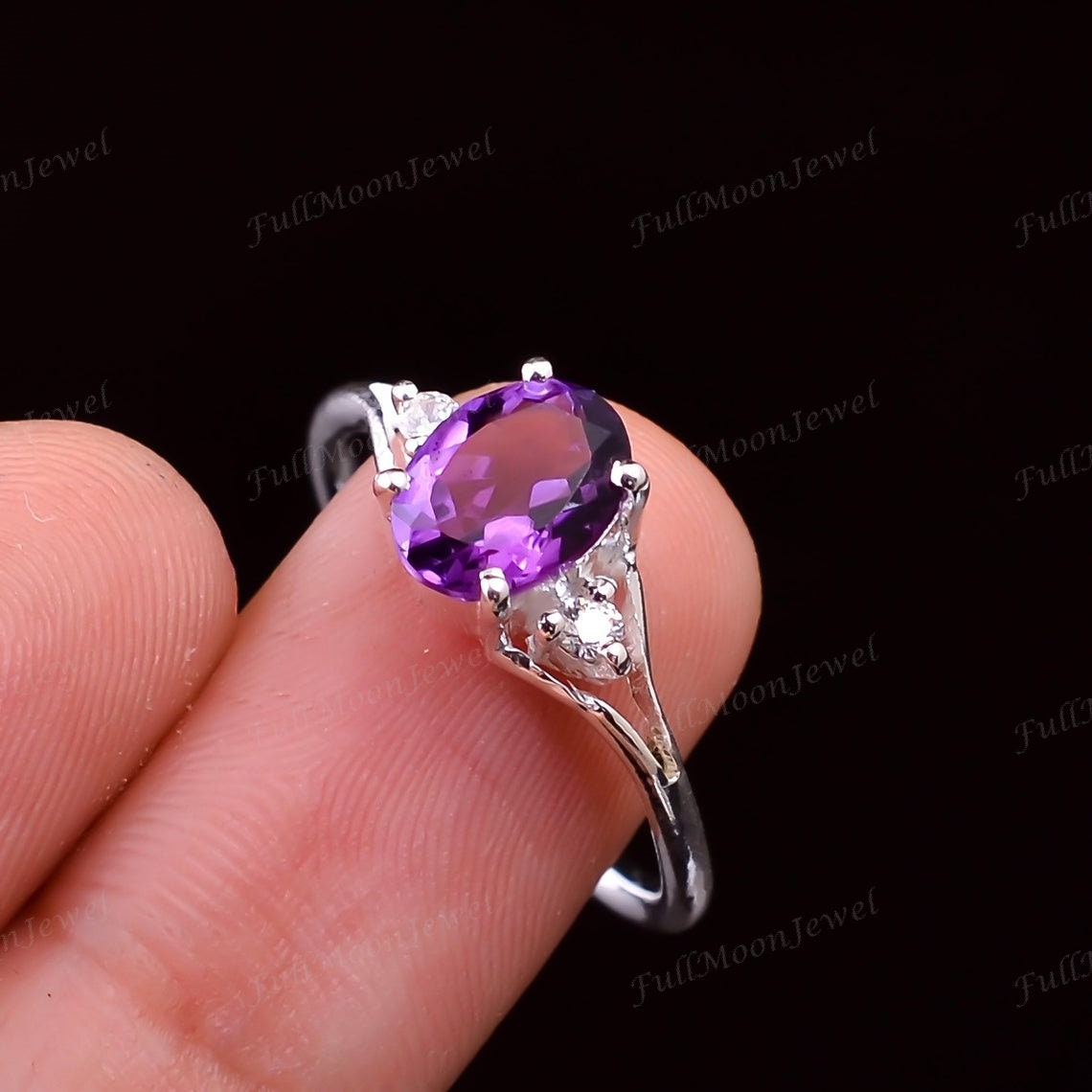 Amethyst Edelstein Ring, Februar Geburtsstein Designer Silber Stein Hochzeitsschmuck Für Frauen, Geschenk 925 Ringe von FullMoonJewel