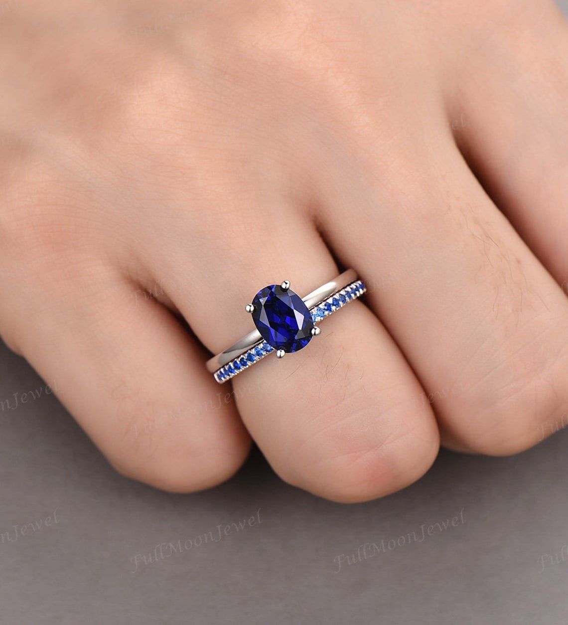 Blauer Saphir Ring Set, 925 Silber Sterling Ring, September Birthstone Blaues Thema Schmuck Geschenk Für Feonsay, Frauen Sets von FullMoonJewel