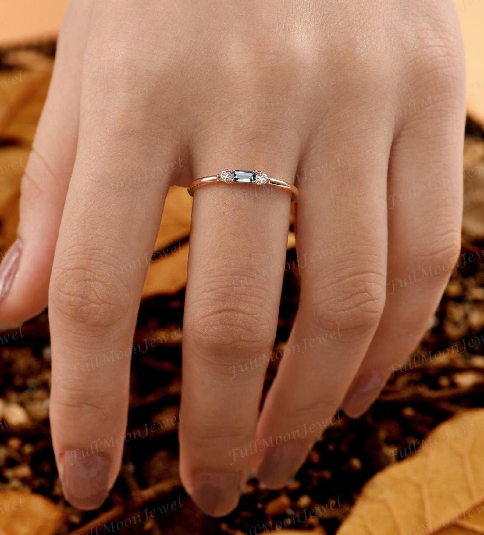 Blauer Topas 14K Rose Gold Filled Ring, Cz Art Deco Ehering, Jubiläumsring Für Frau, Versprechen Geschenke Frauen, Ringe von FullMoonJewel