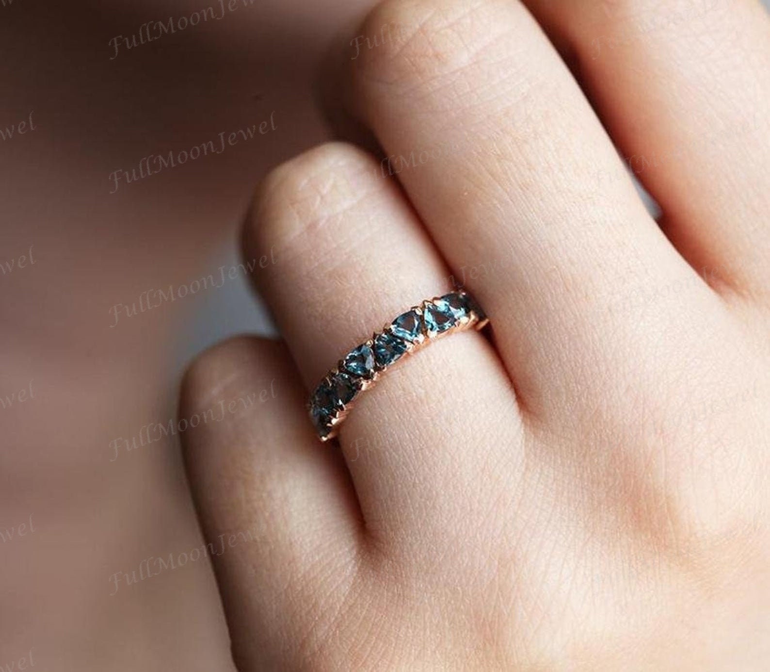 London Blue Topaz 14K Rose Gold Plated Ring, Dezember Geburtsstein, 925 Silber Sterling Band, Verlobungsband, Designer Ring Band Für Frauen von FullMoonJewel