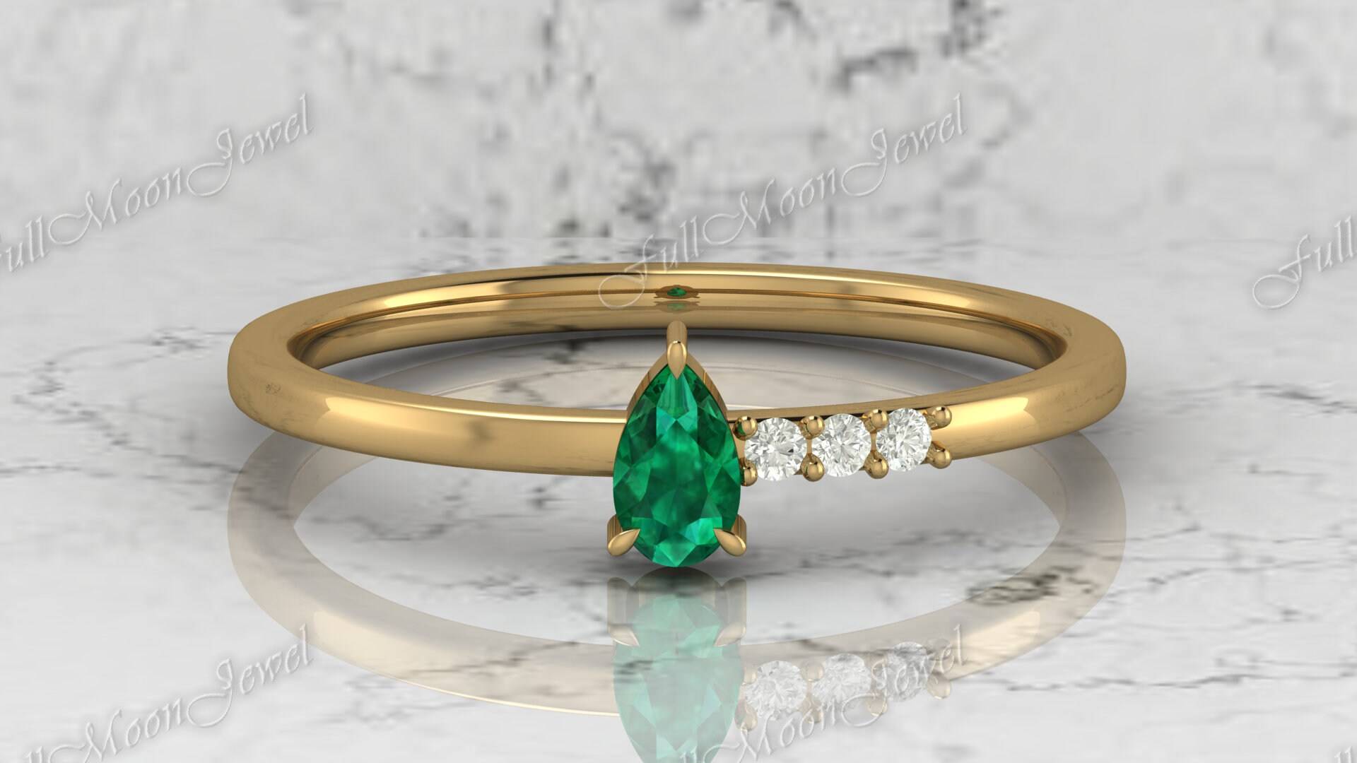 Smaragd Edelstein Ring - Grüner Stein Mai Birthstone Schmuck, Einfacher Vorschlag Oder Verlobungsring Für Frauen, 925 Sterling Silber Brautjungfer von FullMoonJewel