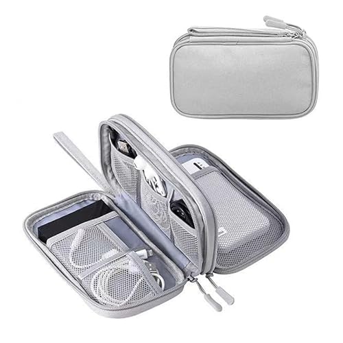 Fullishment Wasserdichte Elektronik-Organizer-Reisetasche mit 2 Fächern, strapazierfähiges Kabel und Ladehülle für Handy, USB, Flash-Laufwerk, Powerbank (grau) von Fullishment