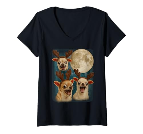 Damen Chihuahua Meme Moon Howling Lustiger Weihnachts-Hundeliebhaber T-Shirt mit V-Ausschnitt Damen Chihuahua Meme Moon Howling Lustiger Weihnachts-Hundeliebhaber T-Shirt mit V-Ausschnitt von Fullmoon Chihuahua Meme Christmas Animal Design