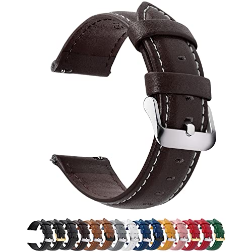Fullmosa 12 Farben Uhrenarmband, Axus Serie Lederarmband Ersatz-Watch Armband mit Edelstahl Metall Schließe für Herren Damen 14/16/18/20/22/24mm,Dunkelbraun 22mm von Fullmosa