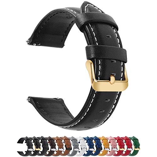 Fullmosa 12 Farben Uhrenarmband, Axus Serie Lederarmband Ersatz-Watch Armband mit Edelstahl Metall Schließe für Herren Damen 18mm,Schwarz mit golden Schnalle von Fullmosa