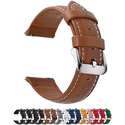 Fullmosa 12 Farben Uhrenarmband, Axus Serie Lederarmband Ersatz-Watch Armband mit Edelstahl Metall Schließe für Herren Damen 14/16/18/20/22/24mm, 18mm Braun+silberfarbene Schnalle von Fullmosa