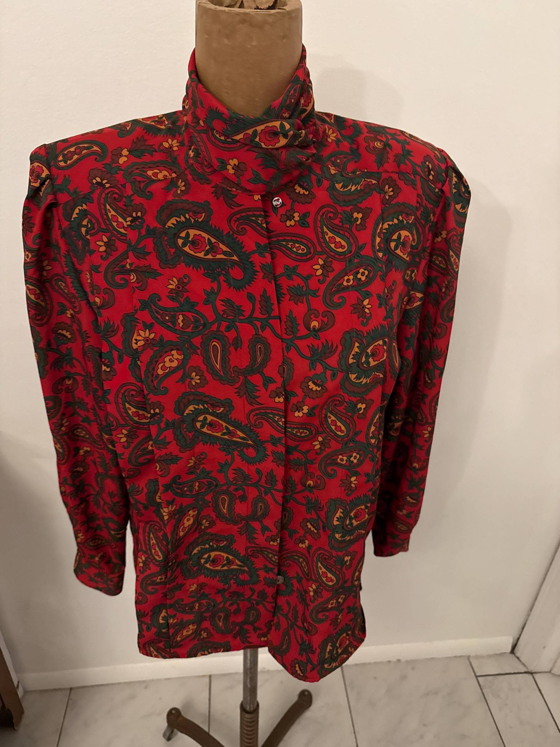 Lord Isaacs Paisley, Blumenmuster Rotes Vintage Hemd Größe 10 Super Zustand von FullofGrace58