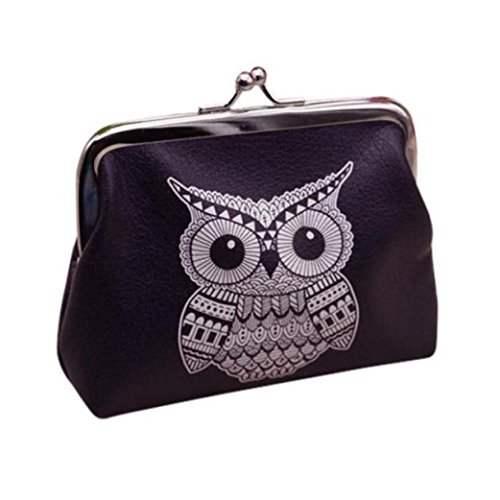 Fulltime® Damen Eulen-Muster-Kupplungs-Wallet-Karten-Halter-Münzen PU-lederner Minibeutel, 12 x 10cm, Schwarz von Fulltime