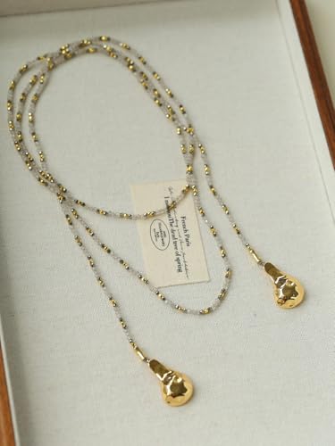Fulutoy Bohemia Granat Kristall Perlenkette Damen, Facettierte Golderz Langkett, Mehrlagige Trageweise Halskette, Eleganter Statement-Schmuck mit Feiner Verarbeitung, 114cm (Golderz) von Fulutoy