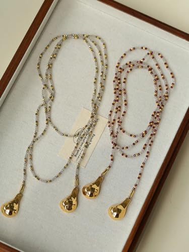 Fulutoy Bohemia Granat Kristall Perlenkette Damen, Facettierte Golderz Langkett, Mehrlagige Trageweise Halskette, Eleganter Statement-Schmuck mit Feiner Verarbeitung, 114cm (Granat) von Fulutoy