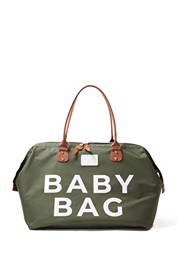 Fume London Baby Wickeltasche, Stilvolle Multifunktionale Kliniktasche für Travel und Mutterschaft, Große Diaper Bag und Wasserdichte Baby Bag für Mama (Khaki) von Fume London