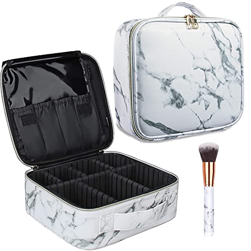 Marmor Make-up Koffer Kosmetiktasche PU Leder Make-up Box Reise Make-up Tasche Organizer Friseur Werkzeuge Organizer Aufbewahrungsbox Make Up Zug Koffer mit Abnehmbarem Fach, Marmormuster. von Fumxin