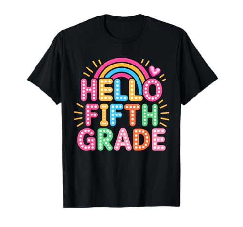 Preppy Hello Fifth Grade Bunter Schulanfang für Mädchen, Junge T-Shirt Preppy Hello Fifth Grade Bunter Schulanfang für Mädchen, Junge T-Shirt von Fun 5th Grade Back to School Teacher Kids Apparel