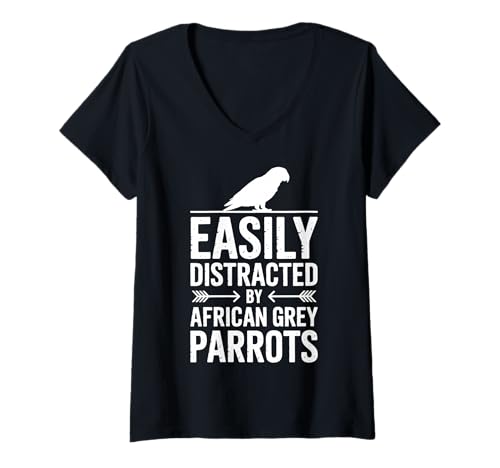 Damen Abgelenkt von Graupapageien T-Shirt mit V-Ausschnitt Damen Abgelenkt von Graupapageien T-Shirt mit V-Ausschnitt von Fun African Grey Parrot Cute Parrots Design
